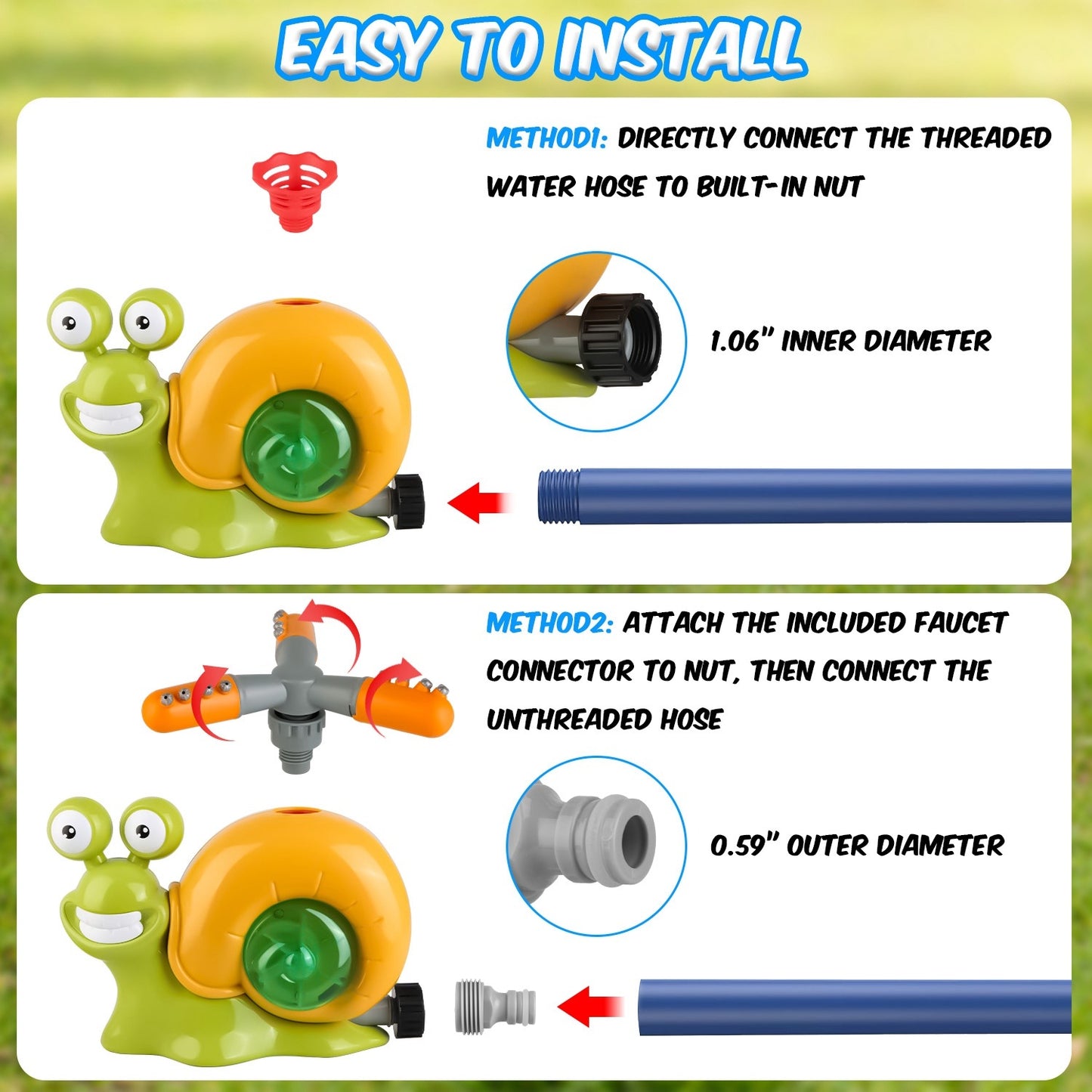 2 In 1 Snail Water Sprinkler Baseball Toy With 2 Sprinkler Nozzles 360 Degree Rotating Spray Baseball Sprinkler Summer Water Toy For 4-8Years Old Boys Girls Pool Garden Lawn