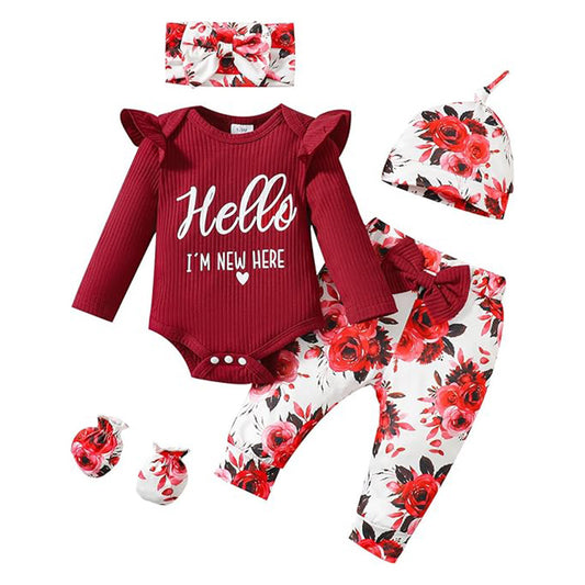 Newborn Baby Girl Hello I'm New Here Romper Set
