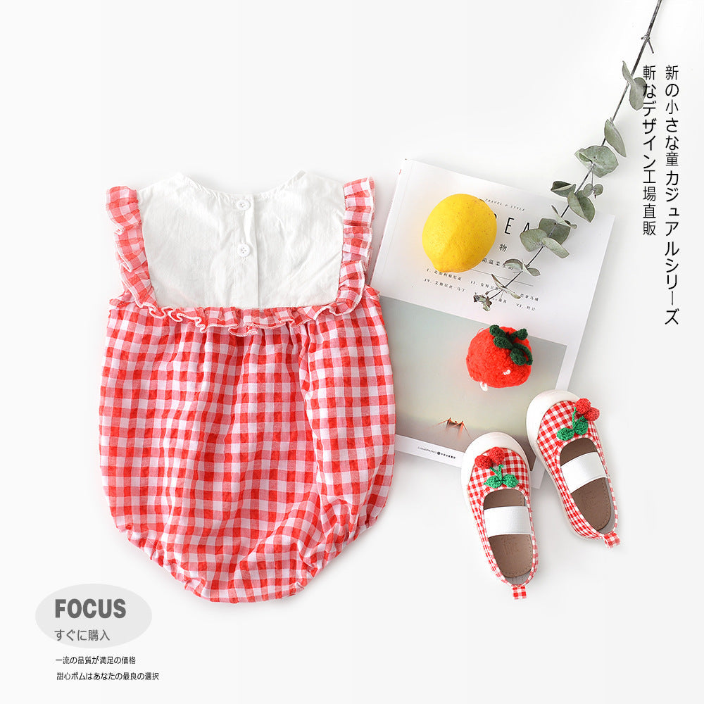 Baby Romper – Plaid Lace Sleeves, Triangle Design & Cute Style