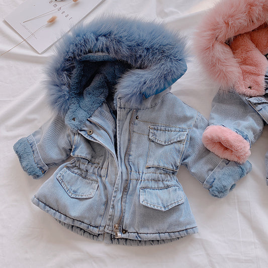 Toddler Girls Fur Collar Denim Jacket