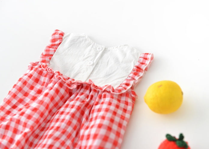 Baby Romper – Plaid Lace Sleeves, Triangle Design & Cute Style