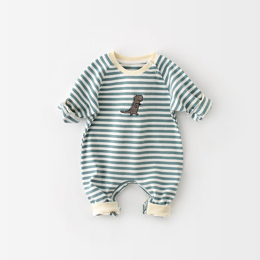 Toddler Clothing Male Baby Striped Stylish Jumpsuit with Embroidery
