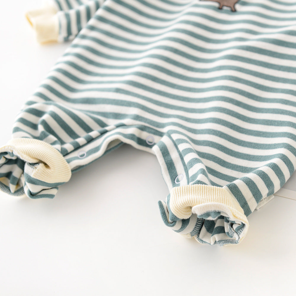 Toddler Clothing Male Baby Striped Stylish Jumpsuit with Embroidery