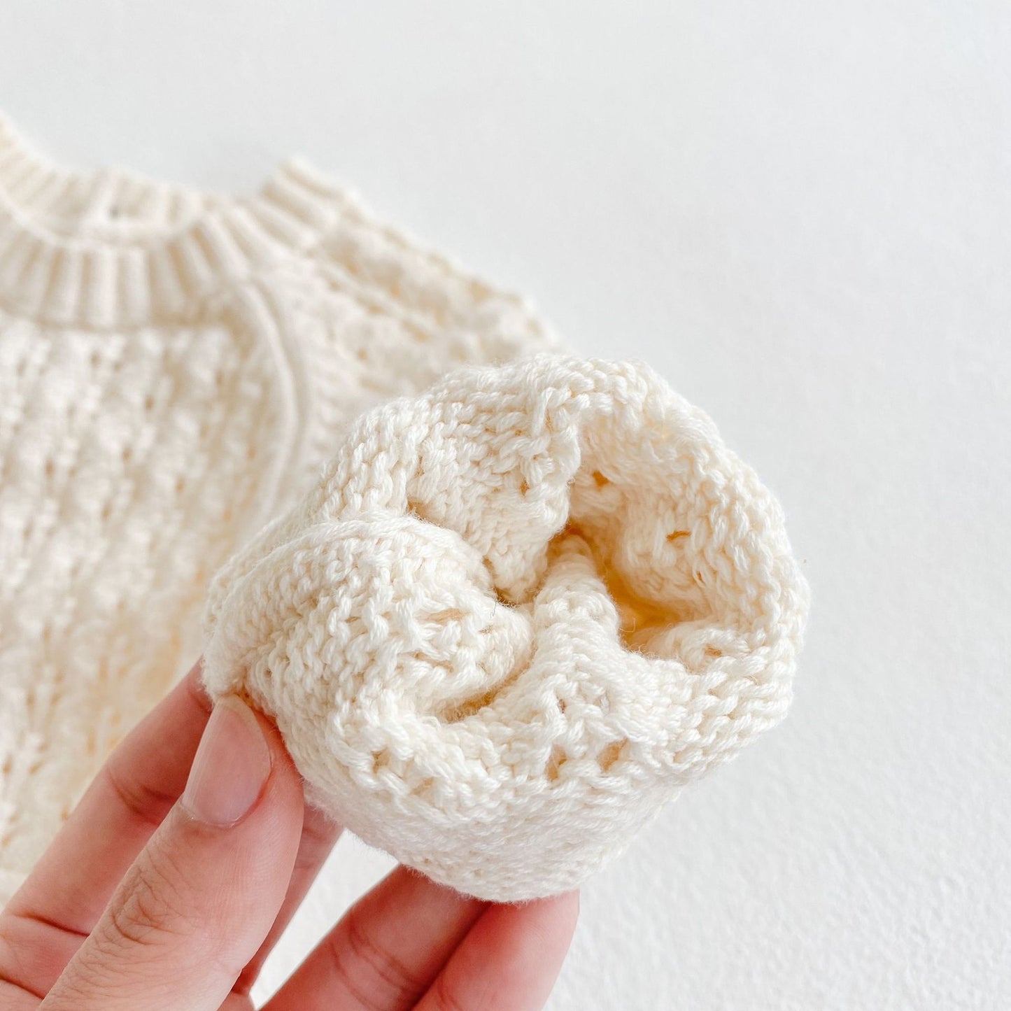 Infant Knit Romper – Girl Baby Knitted Long Sleeve Hollow Waist Dress