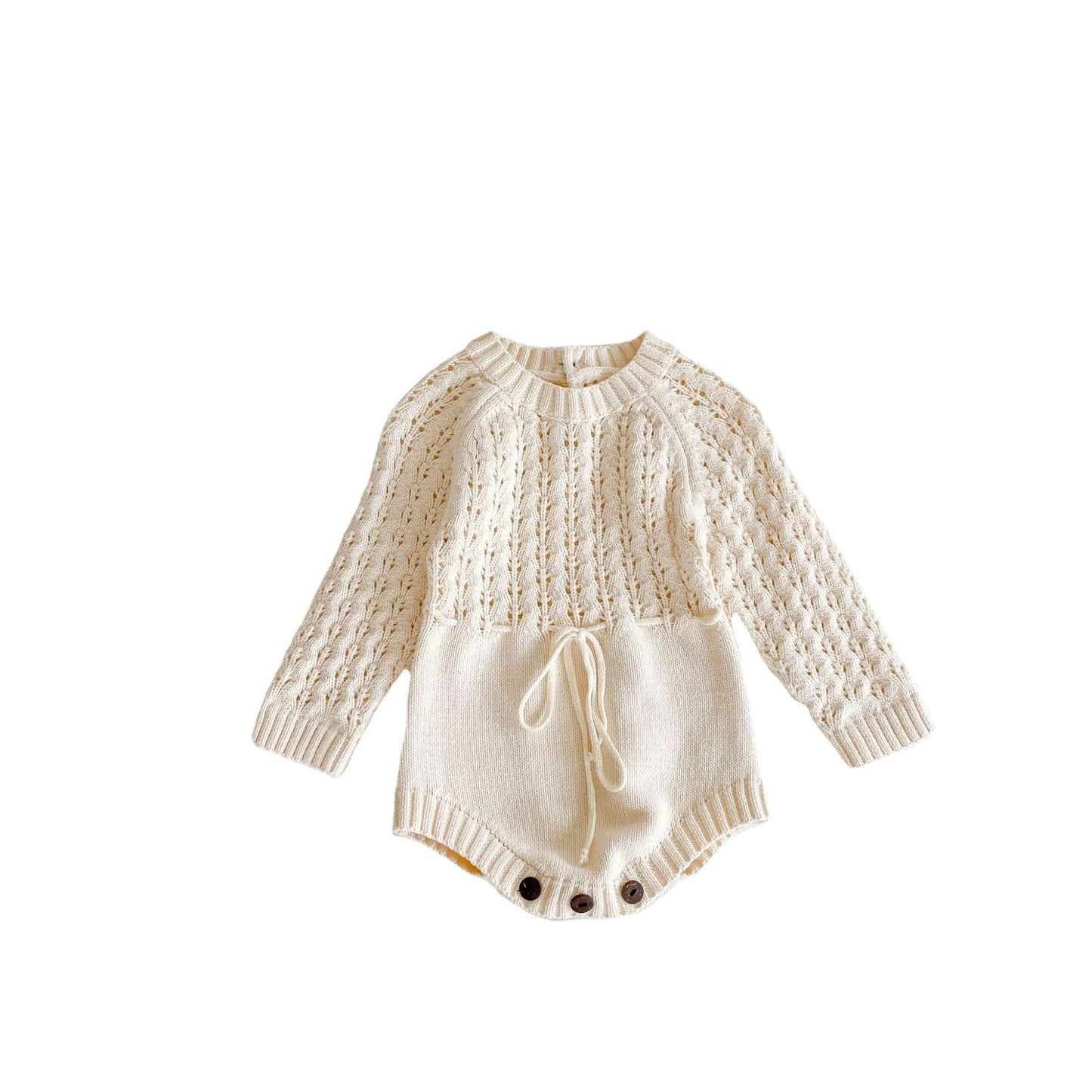 Infant Knit Romper – Girl Baby Knitted Long Sleeve Hollow Waist Dress