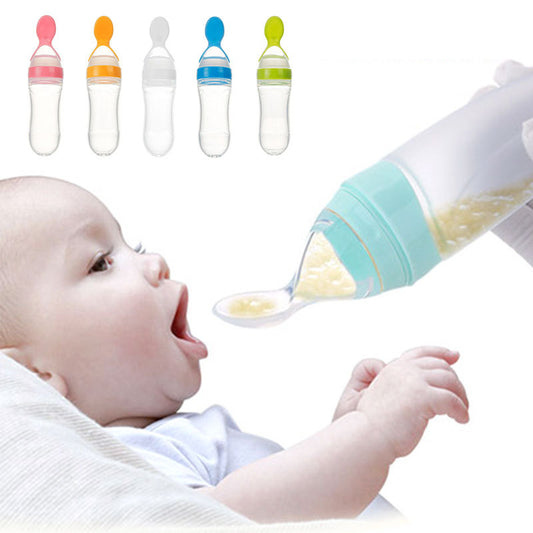 Newborn Baby Feeding Bottle with Silicone Squeeze Feeding Spoon