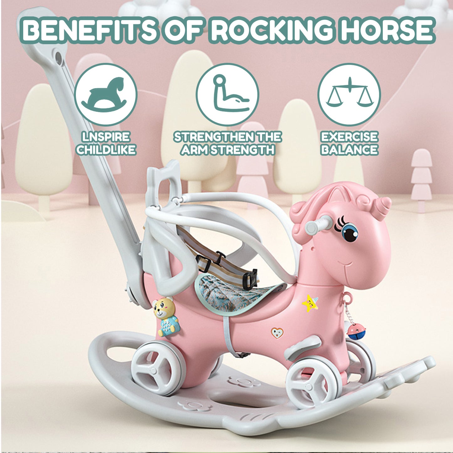 Rocking Horse & Balance Bike Toy Unisex Pink Unicorn