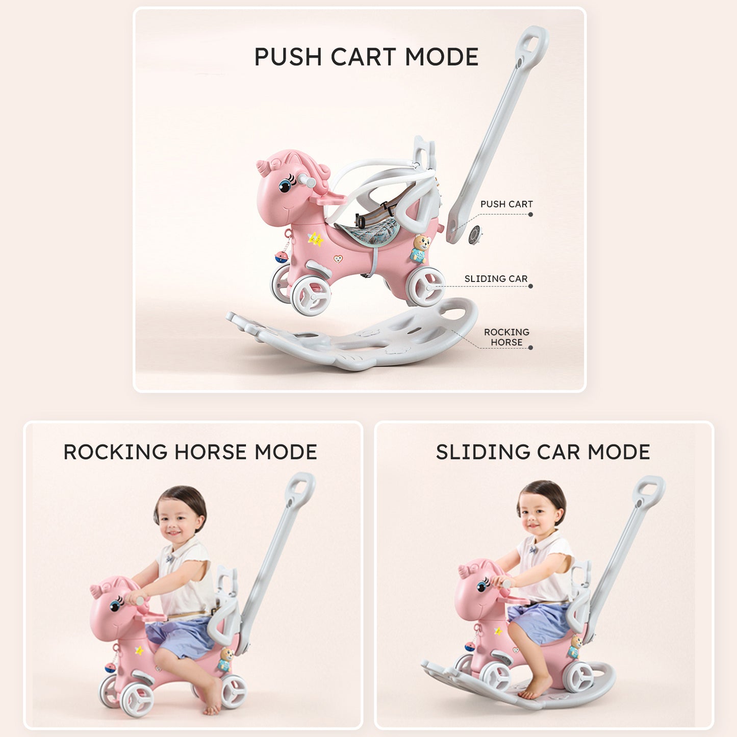 Rocking Horse & Balance Bike Toy Unisex Pink Unicorn