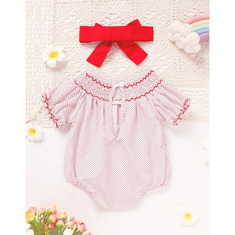 Smocked Romper for Newborn Baby Girls with Heart Embroidery