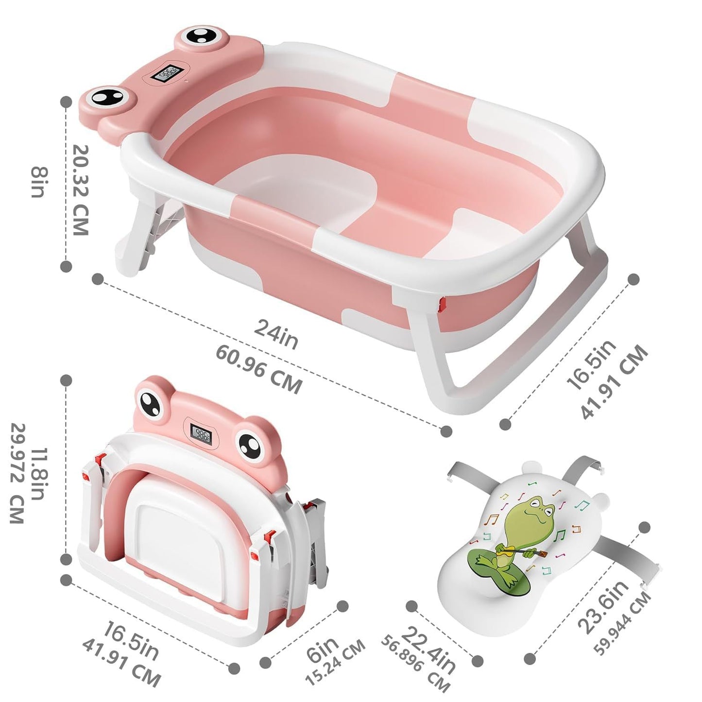 Baby Foldable Bath Tub with Soft Floating Cushion & Thermometer Set