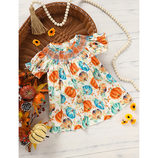Toddler Smocked Pumpkin Printed Dress