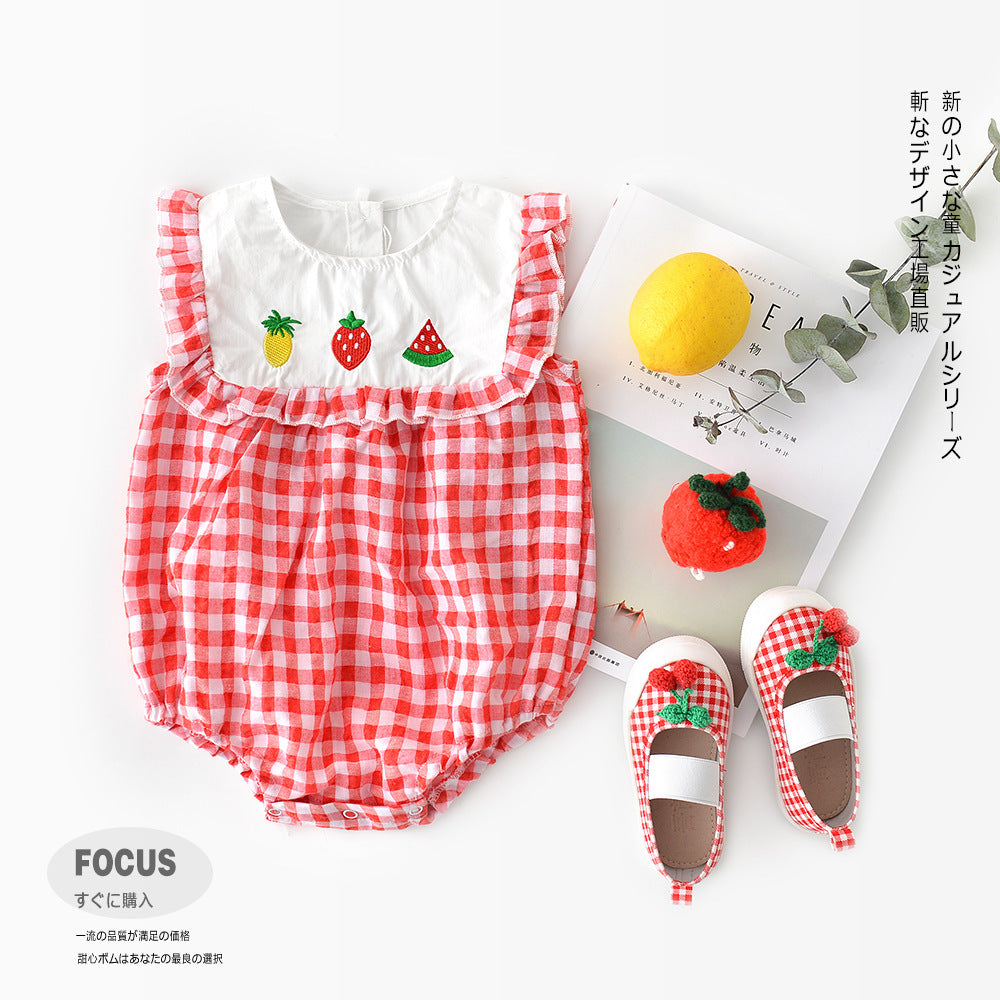 Baby Romper – Plaid Lace Sleeves, Triangle Design & Cute Style