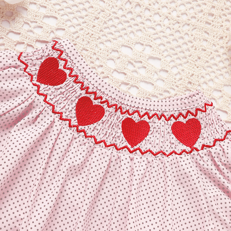 Smocked Romper for Newborn Baby Girls with Heart Embroidery