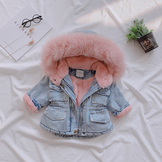 Toddler Girls Fur Collar Denim Jacket