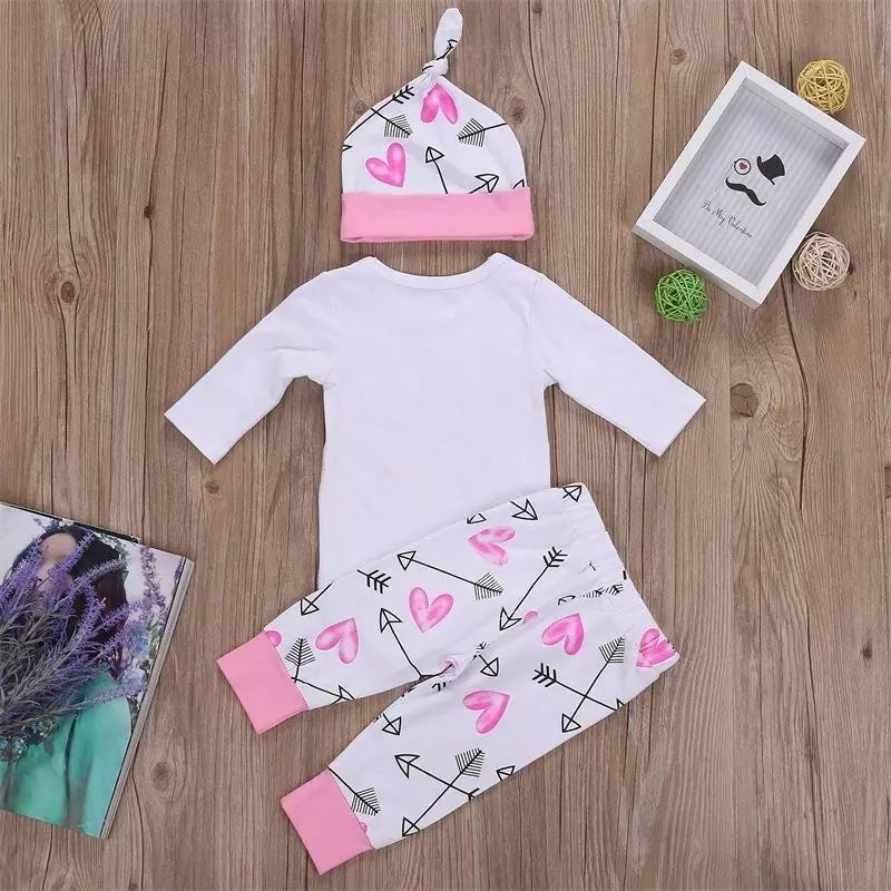 Newborn Baby Girl Romper and Pants with Hat and Headband Set