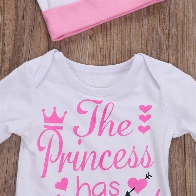 Newborn Baby Girl Romper and Pants with Hat and Headband Set