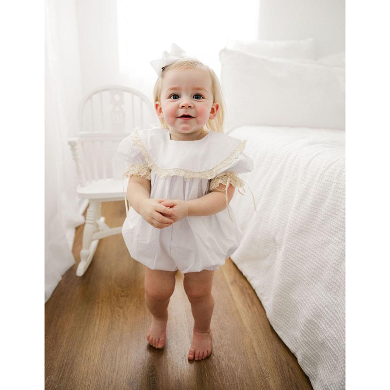 Baby Girl Lace White Bubble Romper