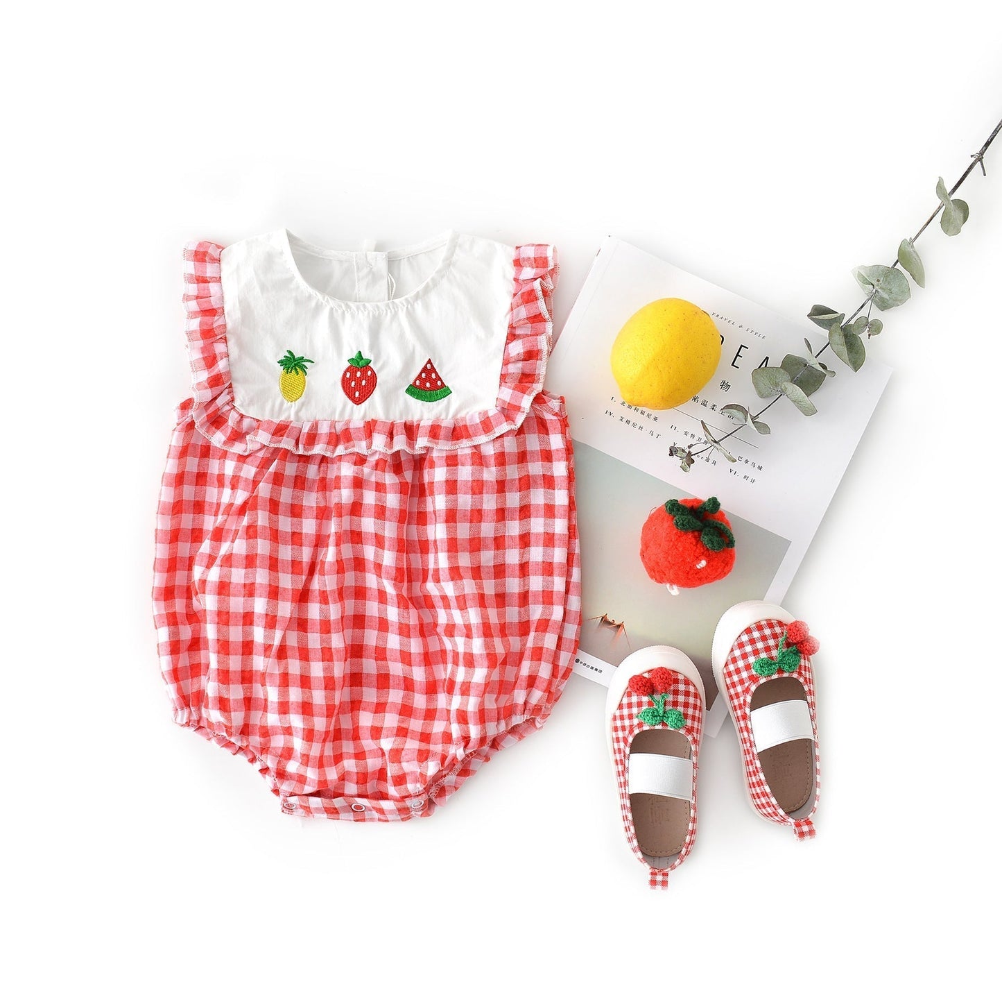 Baby Romper – Plaid Lace Sleeves, Triangle Design & Cute Style