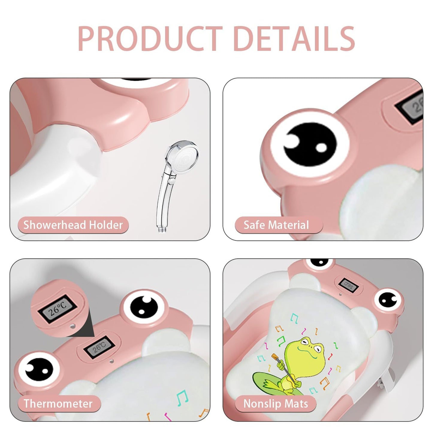 Baby Foldable Bath Tub with Soft Floating Cushion & Thermometer Set