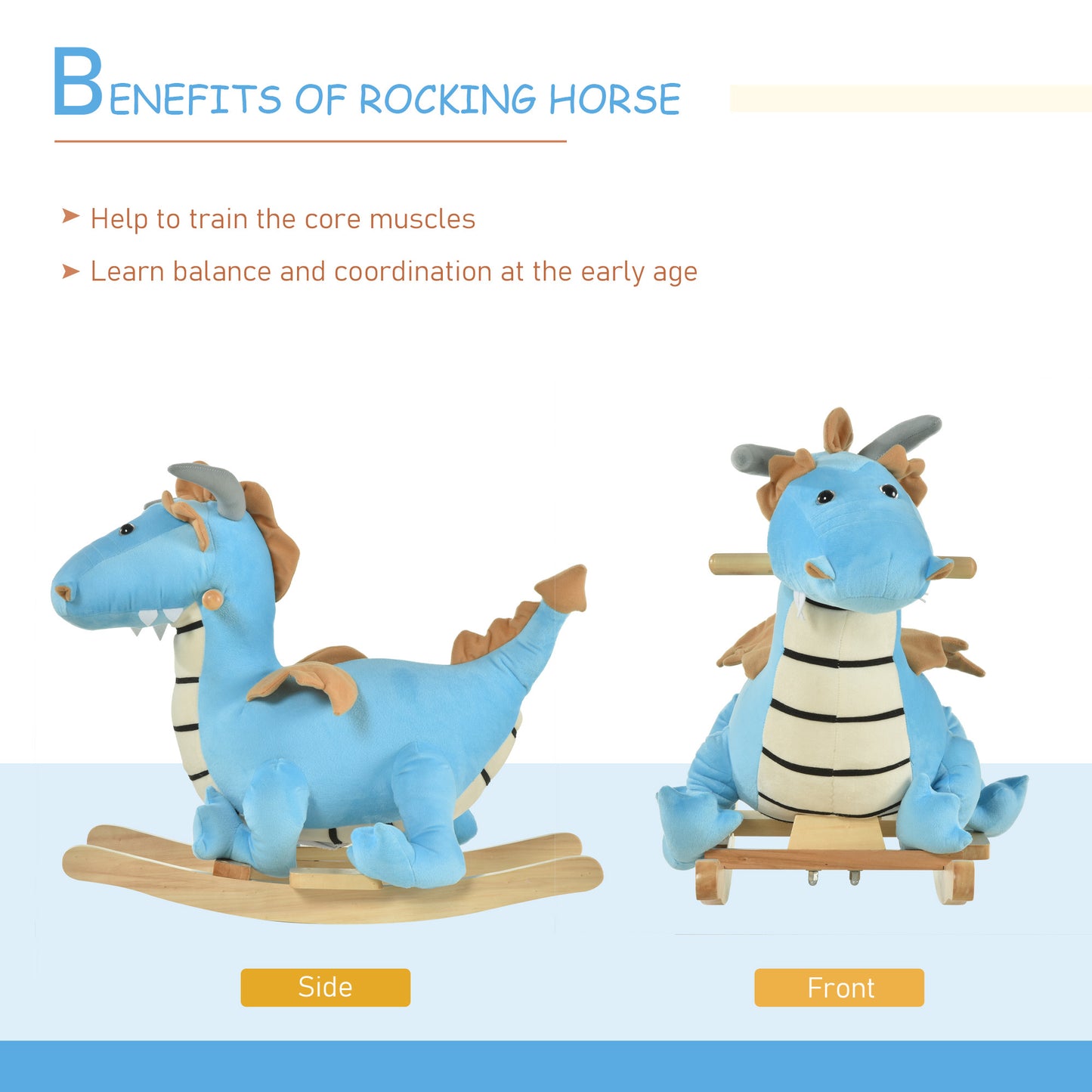 Blue Wooden Dinosaur/Rocking Horse for Toddler (18-36 Months)