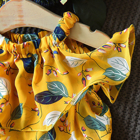 Girls' Leaf Sleeveless Holiday Bohemian Dress