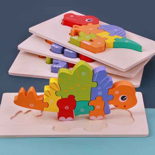 Children’s Wooden 3D Dinosaur Puzzle Toy–Educational Montessori Building Blocks Set
