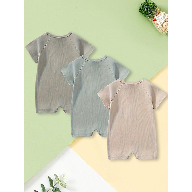 3-Pack Baby Boys One-Piece Romper Set, Long Sleeve Ribbed Button Jumpsuit