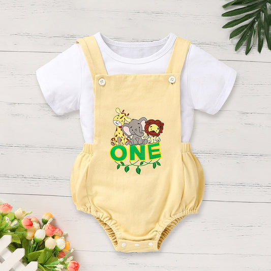 Baby Boy Khaki Romper with White Shirt Set