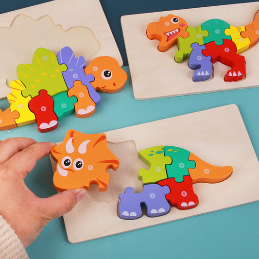 Children’s Wooden 3D Dinosaur Puzzle Toy–Educational Montessori Building Blocks Set