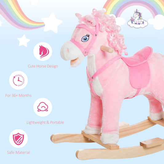 Plush Rocking Horse with Realistic Sounds & Swinging Tail (Pink)