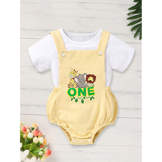 Baby Boy Khaki Romper with White Shirt Set