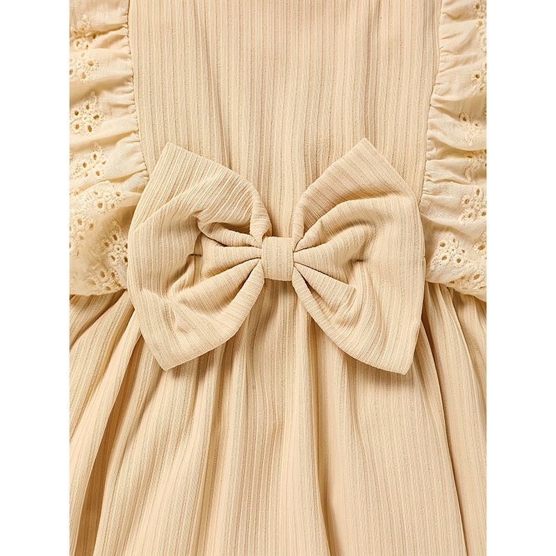 Infant Baby Girl Square Neck Onesie with Headband Beige Set