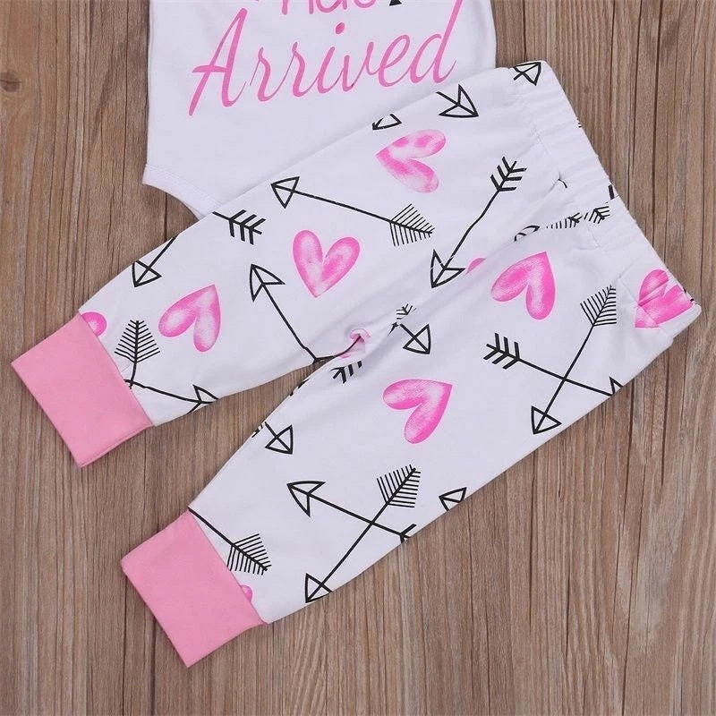 Newborn Baby Girl Romper and Pants with Hat and Headband Set