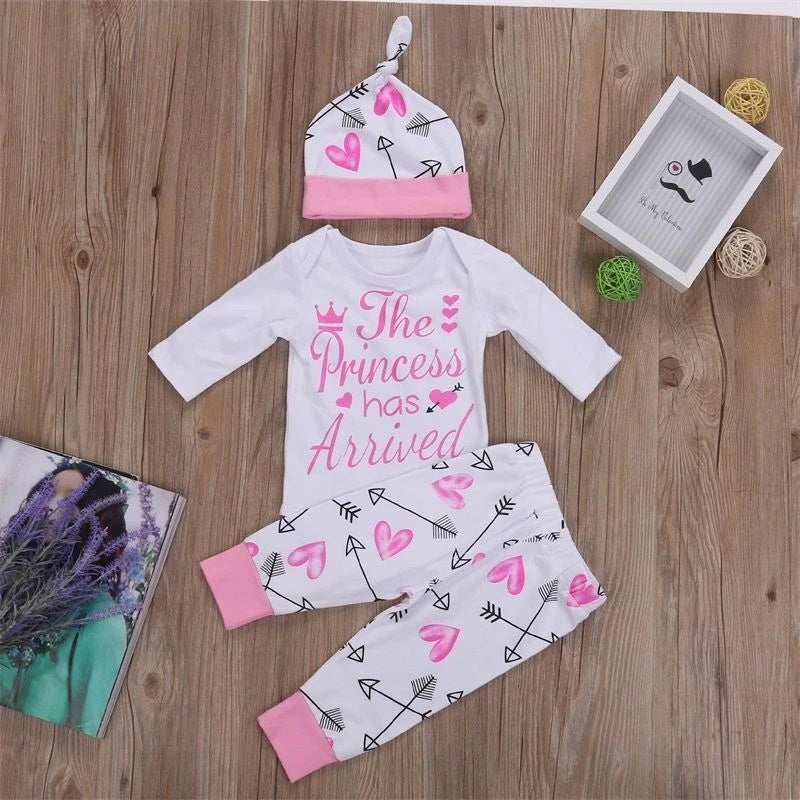 Newborn Baby Girl Romper and Pants with Hat and Headband Set