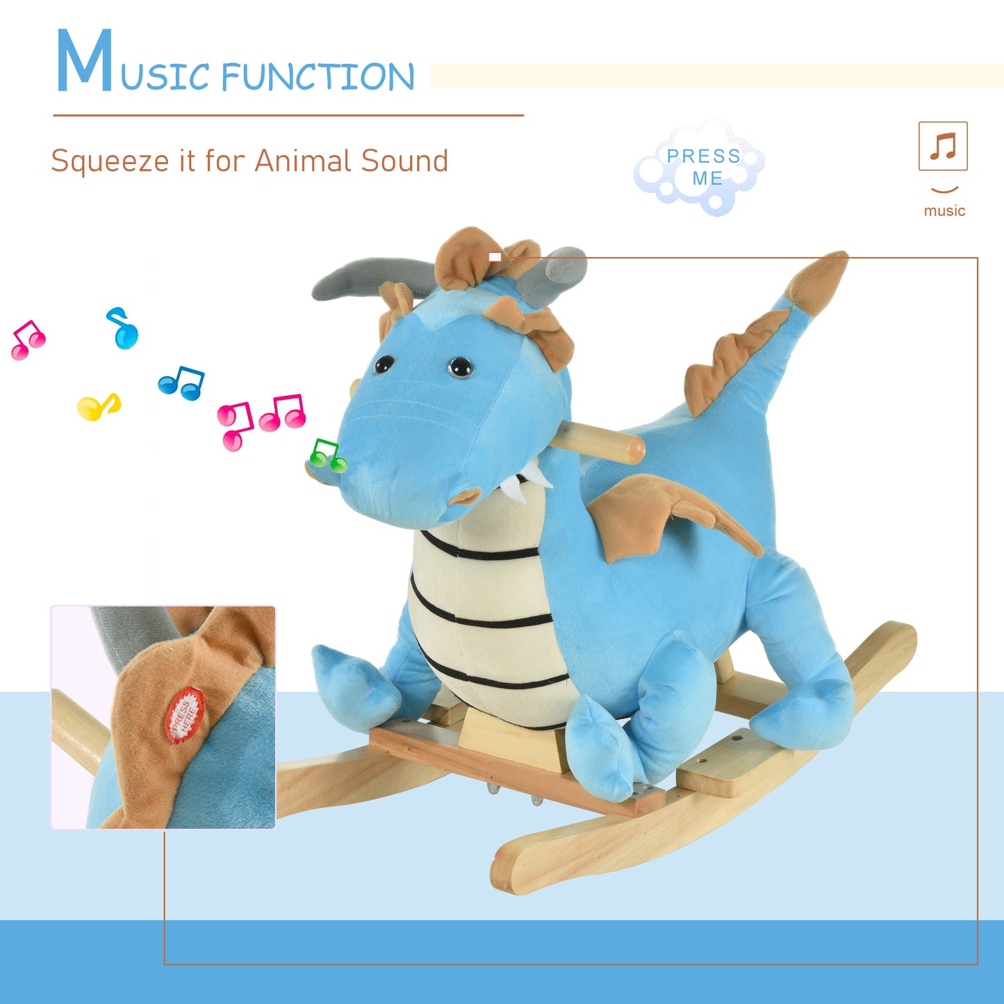 Blue Wooden Dinosaur/Rocking Horse for Toddler (18-36 Months)
