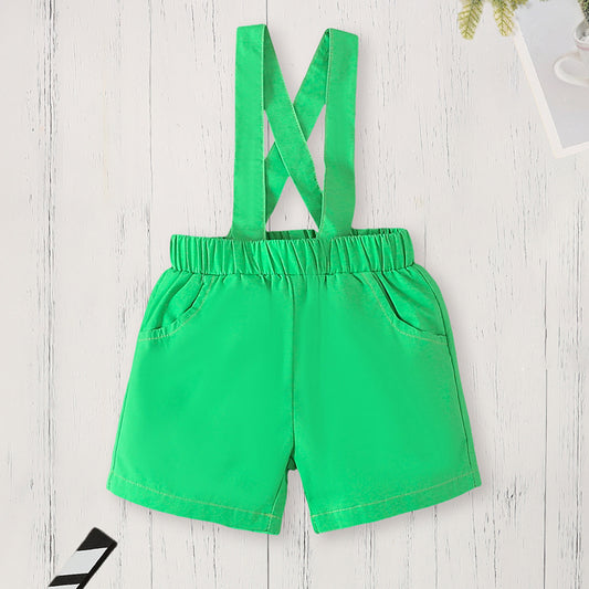 Newborn Baby Boy Short Sleeve Printed Romper & Jumper Shorts Set