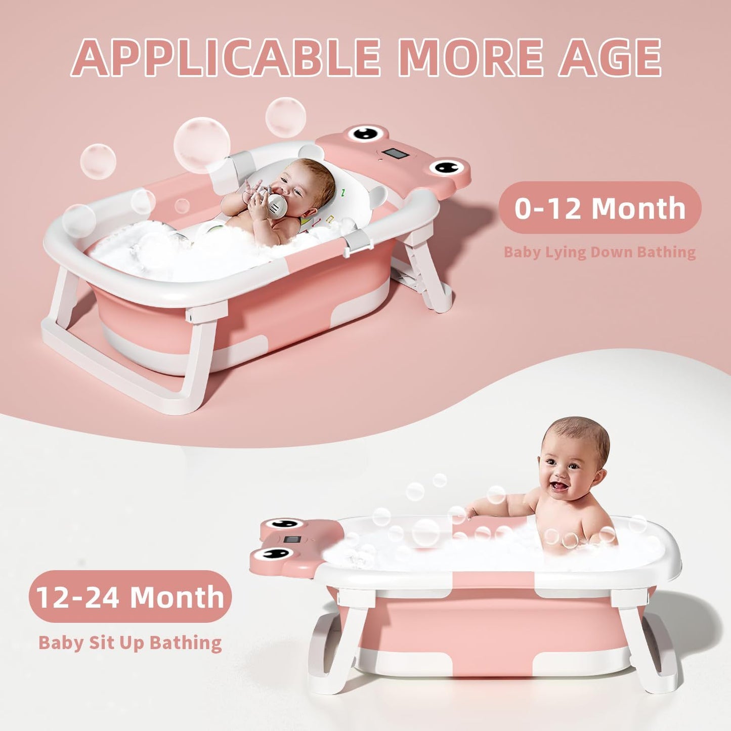 Baby Foldable Bath Tub with Soft Floating Cushion & Thermometer Set