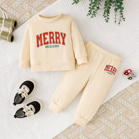 Baby Girl Round Neck Long Sleeve Sweatshirt & Pants Pair