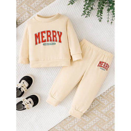 Baby Girl Round Neck Long Sleeve Sweatshirt & Pants Pair