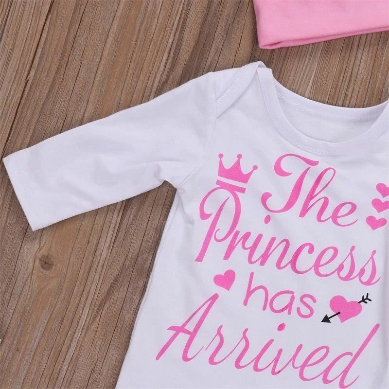 Newborn Baby Girl Romper and Pants with Hat and Headband Set