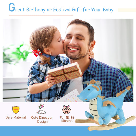 Blue Wooden Dinosaur/Rocking Horse for Toddler (18-36 Months)