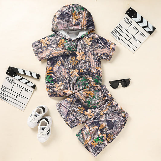 Toddler Boy Camouflage Hoodie Sweatshirt with Short Pants