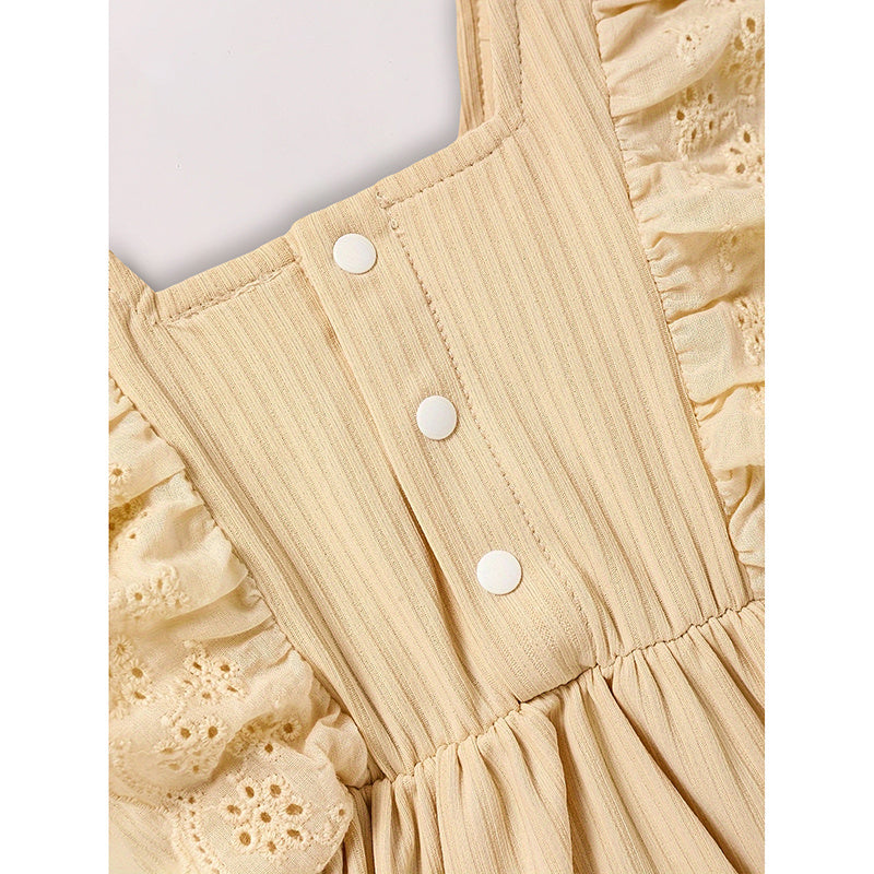Infant Baby Girl Square Neck Onesie with Headband Beige Set