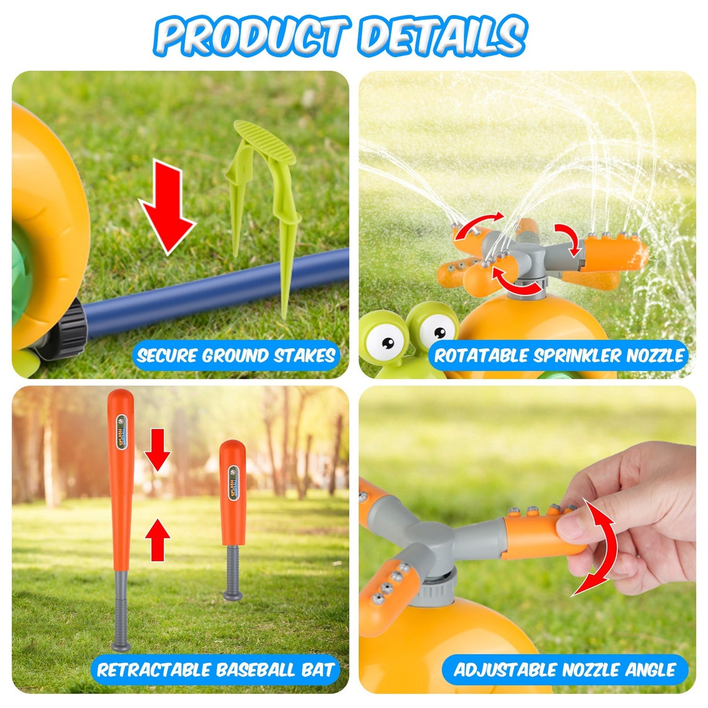 2 In 1 Snail Water Sprinkler Baseball Toy With 2 Sprinkler Nozzles 360 Degree Rotating Spray Baseball Sprinkler Summer Water Toy For 4-8Years Old Boys Girls Pool Garden Lawn