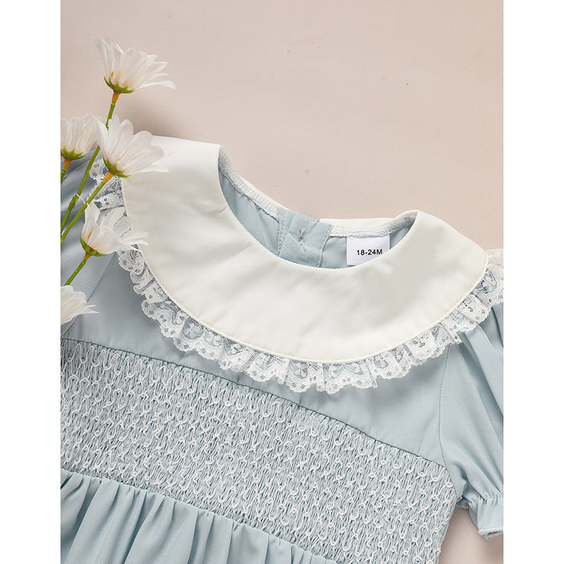 Toddler Smocked Lace Crew Neck Dress