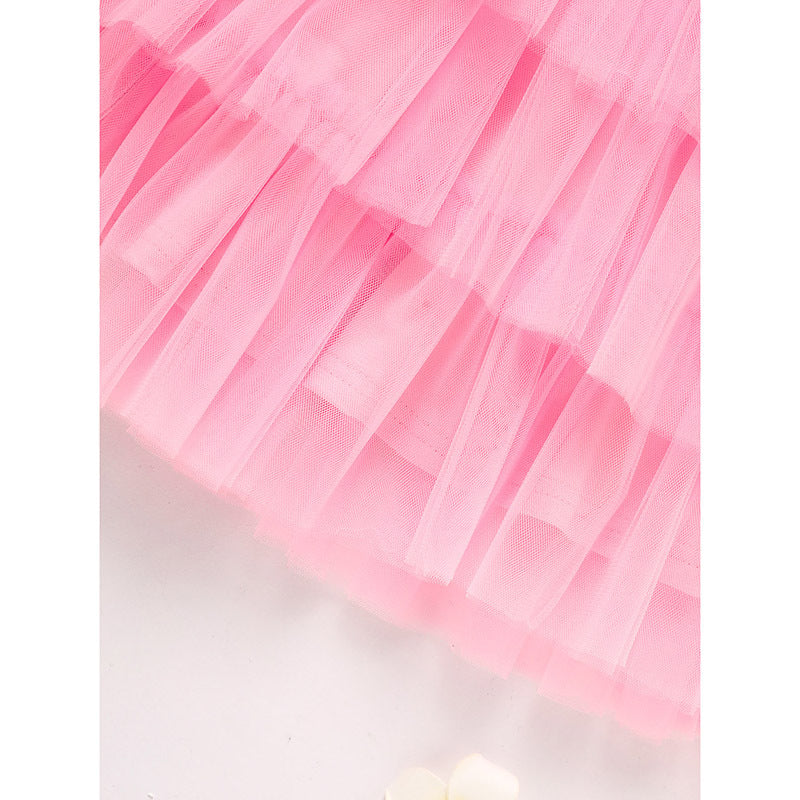 Toddler Girls Long Sleeve Mesh Tulle Dress with Heart Printed