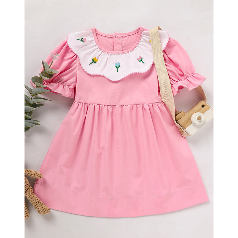 Toddler Spring Smocked Dress With Tulip Embroidery
