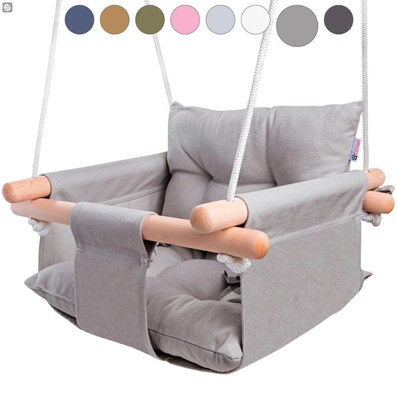 Canvas Baby Wooden Swing With Safety Belt