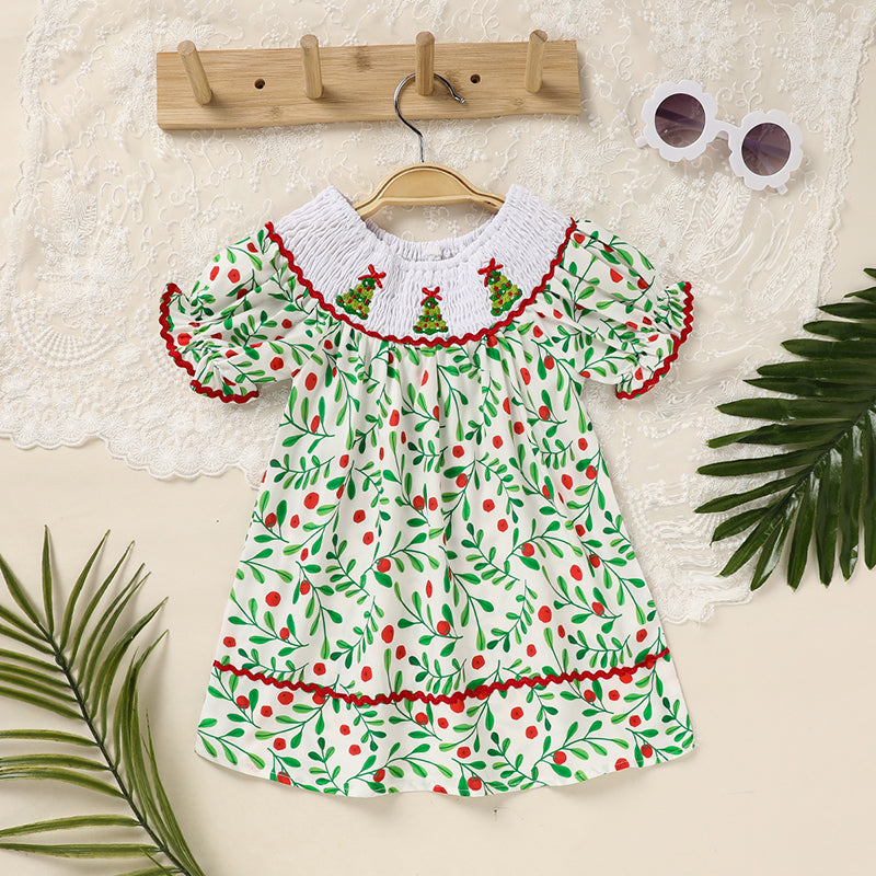 Toddler Embroidered Plaid Casual Christmas Dress