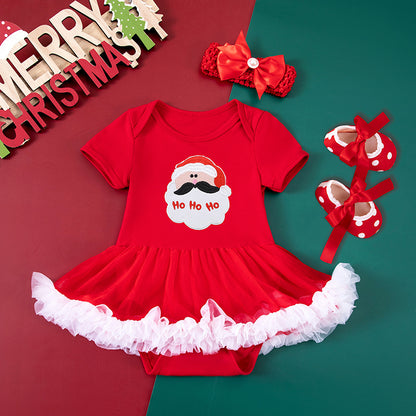 Toddler Christmas Red Dress with shoes and Hairband Set